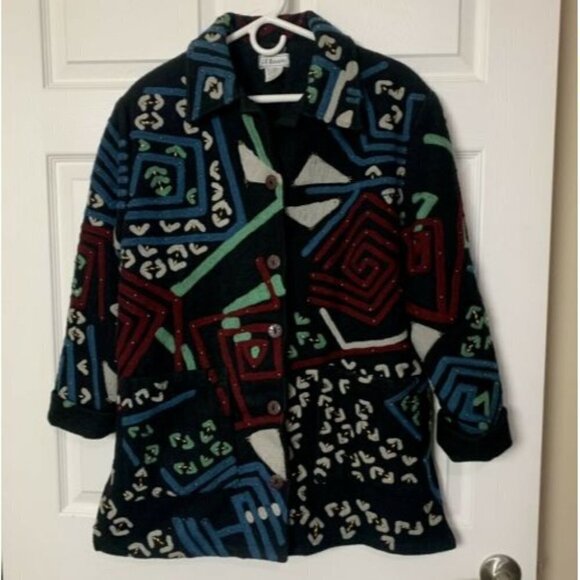 JA Resorts Abstract Women’s Small Mixed Media Wool Coat Embellished Vintage - Picture 1 of 11